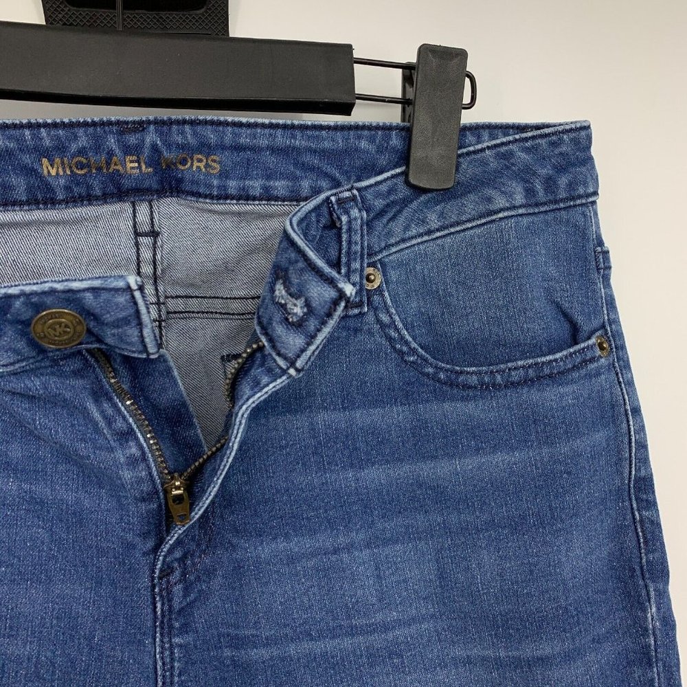 Michael Kors Jeans Izzy Skinny Blue Denim Raw Fray Hem Mid Rise - Picture 3 of 9